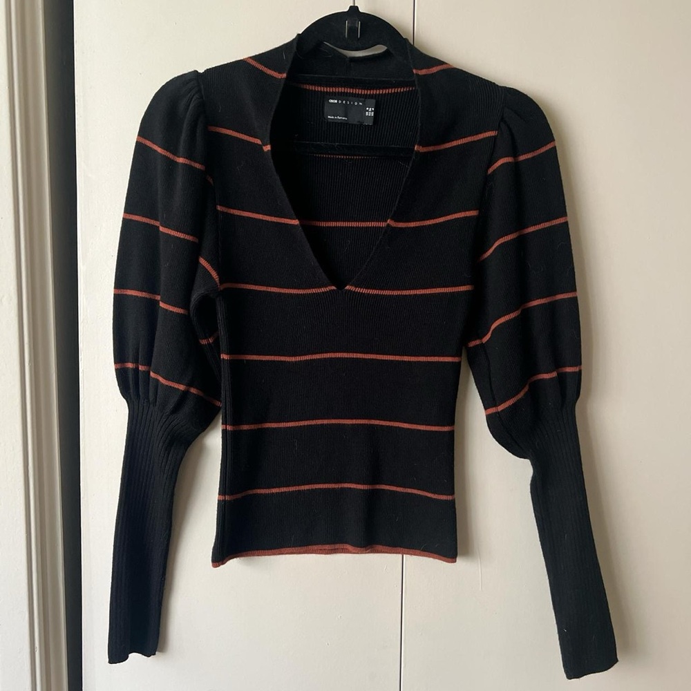 ASOS deep V puff sleeve sweater